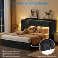 thumbnail image 3 of Mjkone Queen Size Murphy Bed with LED Light,Murphy Cabinet Bed with Folding Mattress,Convertible Cabinet Bed for Small Space,Black, 3 of 9