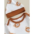 thumbnail image 5 of Cenuakty Baby Girls 3PCS Pants Sets Long Sleeve Bear Print Romper Drawstring Pants Hat Sets, 5 of 9