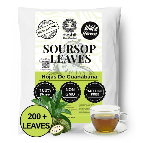 Akshit 200 Dried Soursop Graviola Leaves, Hojas De Guanabana, Loose Leaf Tea, Non-GMO, Caffeine-Free