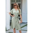 thumbnail image 5 of Women'S Wrap Dress V Neck Short Sleeve Waist Tie Ruffle Split Midi Casual Dress Light green M, 5 of 9
