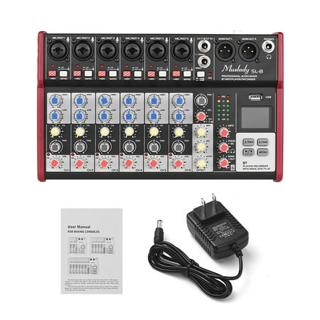 Muslady SL-8 Portable 8-Channel Mixing Console Mixer 2-band EQ Built-in 48V Phantom Power Supports BT Connection USB MP3 Player for Recording DJ Network Live Broadcast