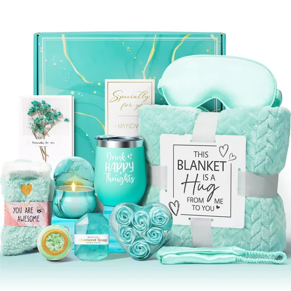 Mayicivo Mother's Day Birthday Gifts for Women, Self Care Gifts, Get Well Soon Gifts, Relaxing Spa Gifts, Care Package, Unique Anniversary Gift Basket with Flannel Blanket for Mother, Wife