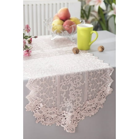 

Wedding Linens Inc. 16 x 108 Vintage Chantilly Lace Embroidered Table Runner - Blush Pink