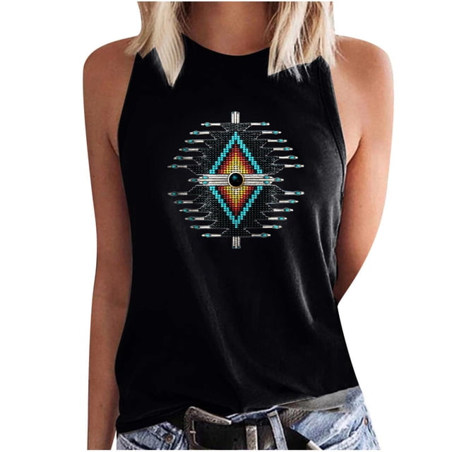 Birdeem Mode Femmes Imprimé Col Rond Sans Manches Chemises à Blocs Tunique T-Shirt Hauts
