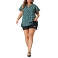 thumbnail image 2 of GRACE & GRANDEUR Women's Plus Size Keyhole Neck Short Sleeves Floral Chiffon Shirt Blouses 4X Blue Green, 2 of 6