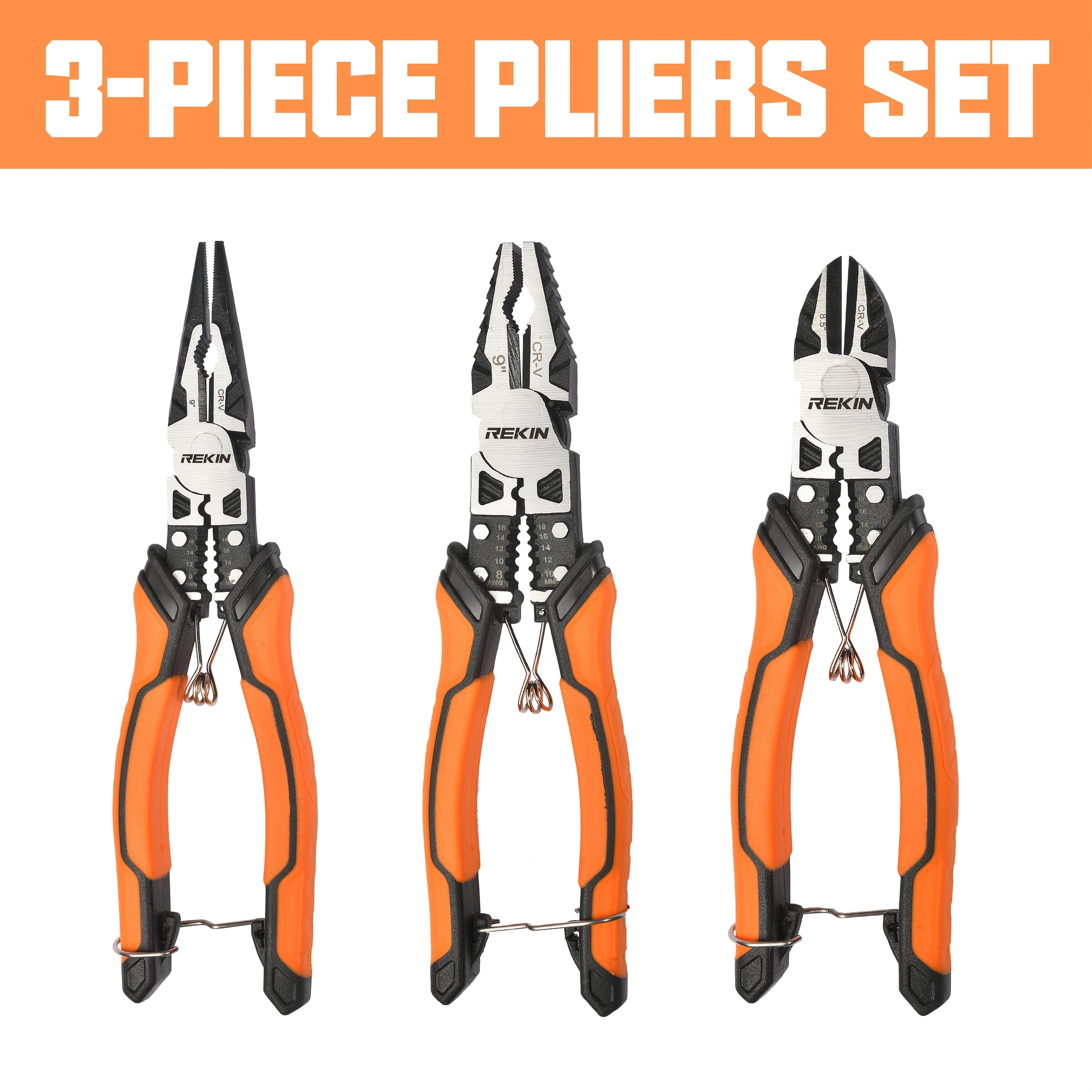 1/3pcs Industrial-Grade Multi-Functional 9-in-1 Pliers Or Set, 8.5" Long-Nose Pliers, 8.5" Wire Cutters, 8" . Suitable For Electrical Work, Auto Repair, Home Improvement, And Cutting Applications.