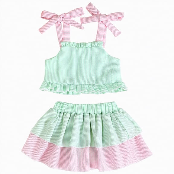 mgoYE Summer Outfits for Toddler Girls Baby Girl Clothes Summer Cute Outfits 3 6 12 18 Months Spaghetti Strap Romper & Floarl Skirt Sets(Green,0-6 Months)