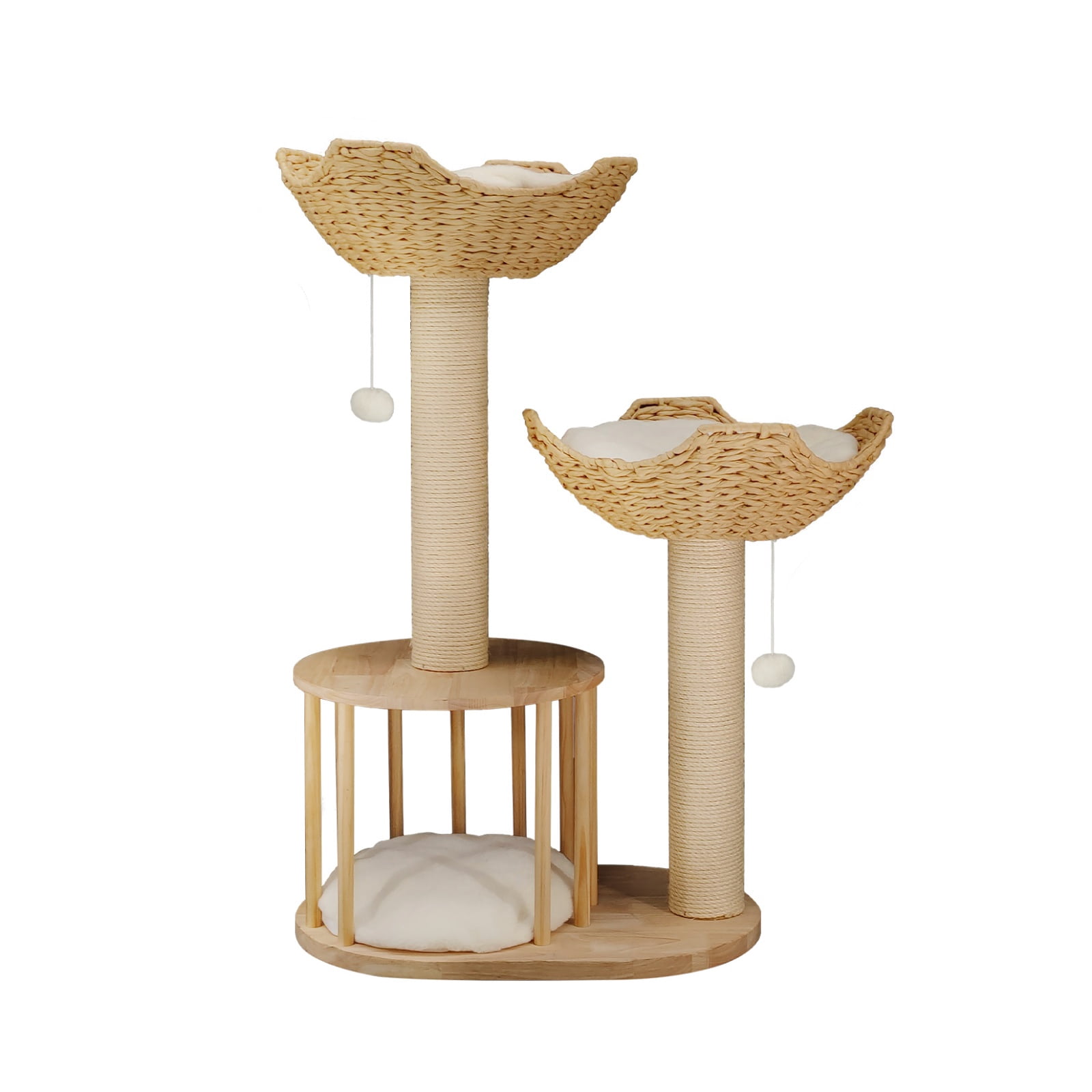 BingoPaw Wood Cat Tower Tree 3-tier Cat House Tree Activity Tower Condo Furniture with Plush Cushion