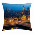 thumbnail image 1 of City Throw Pillow Cushion Cover, Night View of Amsterdam Famous Landmark European Urban Travel Architecture, Decorative Square Accent Pillow Case, 20 X 20 Inches, Blue Marigold Tan, by Ambesonne, 1 of 2