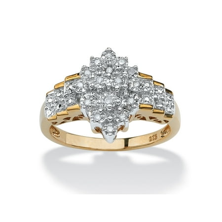 52 Step Down Ring - 1/10 TCW Round Diamond Marquise-Shaped Step Ring in 18k Gold over .925 Sterling Silver
