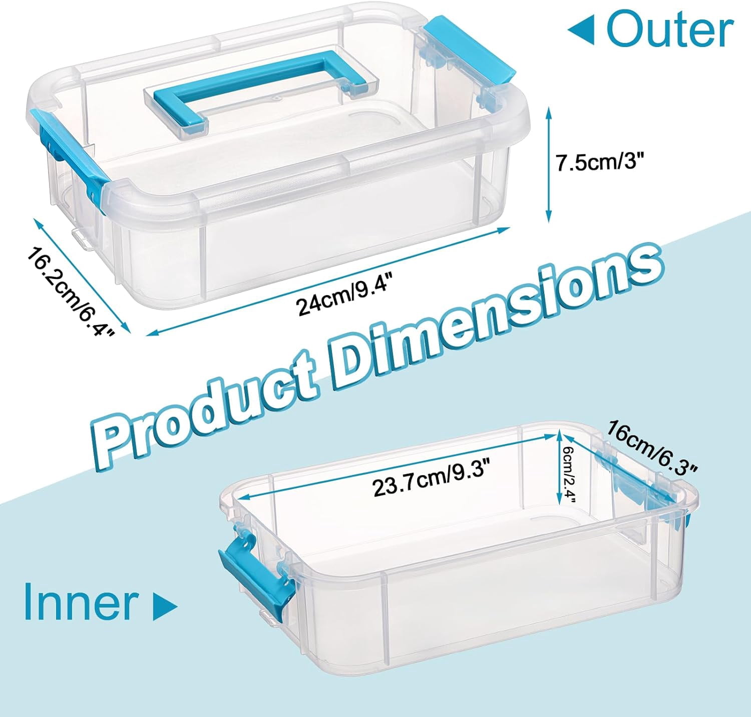 Clear Plastic Storage Box, Portable Organizer Container with Blue Handle, Stackable Storage Bin for Office Home, Multi-Use Container Box with Lid for Stationery Jewelry Craft Sewing Supplies