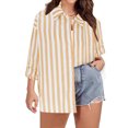 thumbnail image 2 of VEKDONE Womens Plus Size Button Down Shirt Long Sleeve Stripe Lapel Blouse Cotton Linen Loose Open Front Tops Fall Casual Lightweight Work Shirts, 2 of 8