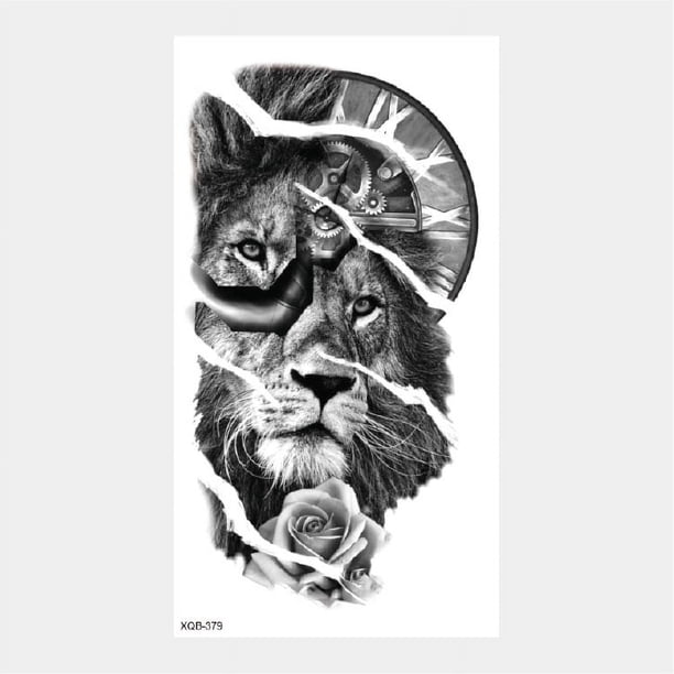 Pegatina de papel para tatuaje de animales, tigre, león, cabeza de lobo, medio brazo, pegatina grande de transferencia de agua