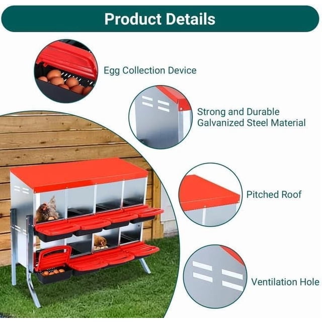 OUYAWEI Boîte de Nidification pour Poules à 8 Compartiments, Boîtes de Nidification pour Poules, Boîte de Nidification en Acier Galvanisé pour Poser des Œufs, Boîtes de Nidification pour Poulailler Nettoyables Adaptées à Différentes Races