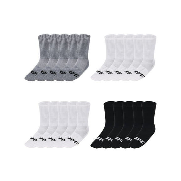 UFC 20 Pair Men's Lightweight Crew Socks with Toe Logo, Blk/Wht/Grey