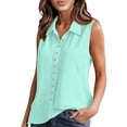 thumbnail image 2 of Inverlee Womens Linen Sleeveless Collared Button Down Tank Tops Casual Pleated Solid Color Blouses Daily Wear Summer Loose Tees Mint Green M, 2 of 8