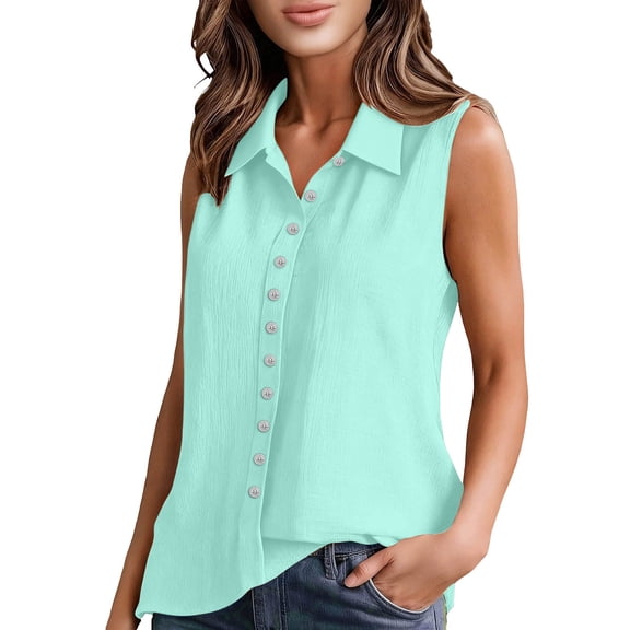 Enjoytime Womens Shirts V-Neck Collar Sleeveless Button Down Blouses Summer Business Casual Work Tops