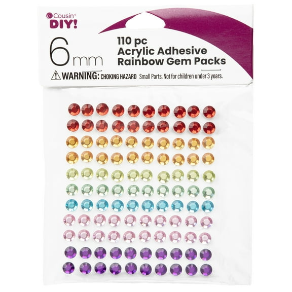 CousinDIY Acrylic Adhesive Gems 6mm-Rainbow