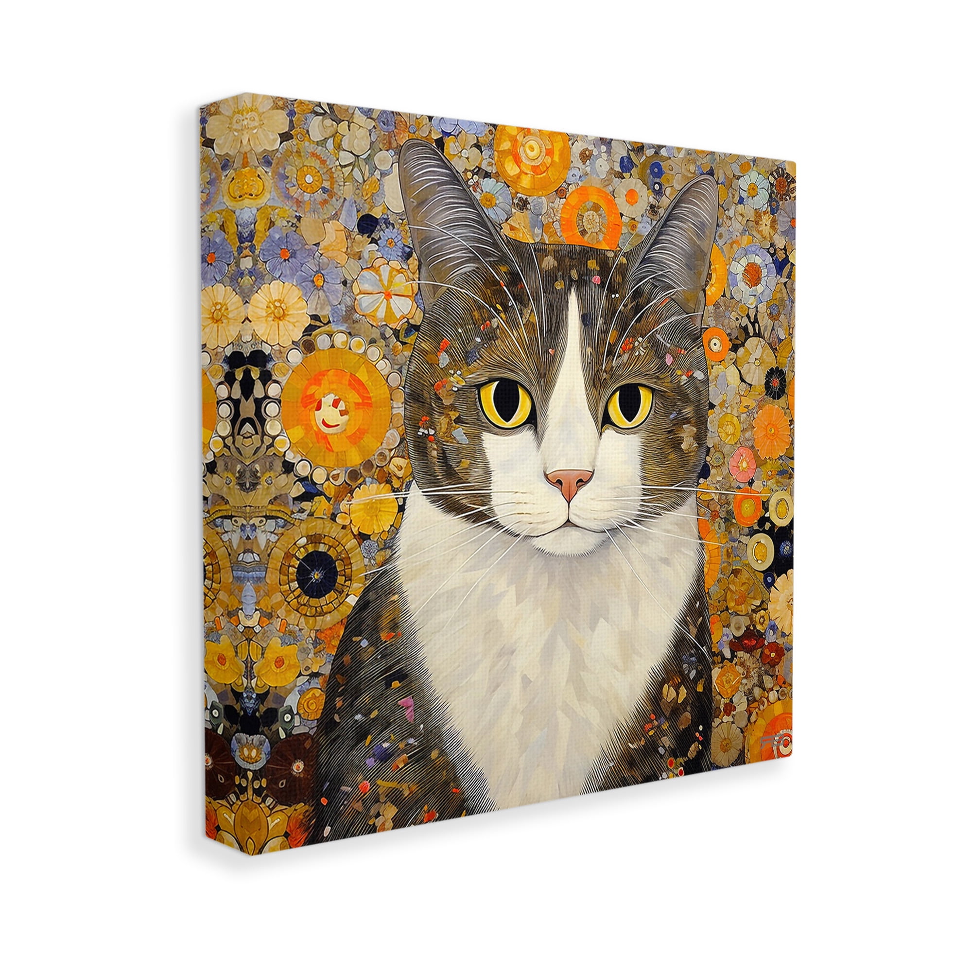 Stupell Industries Mosaic Pattered Cat Animals & Insects Painting Gallery Wrapped Canvas Art Print Wall Art, 30 x 30
