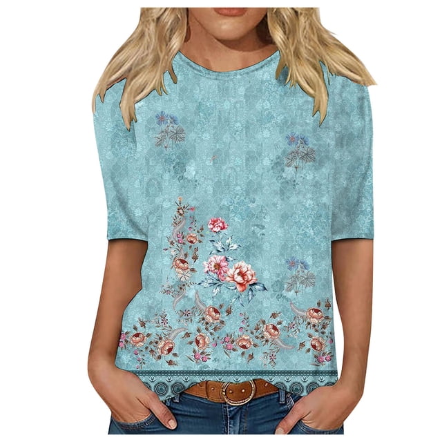 TSADFHJI Chandails en Molleton Femmes Fermeture à Glissière Tops Femmes Col Rond Manches Mi-Longues Blouse Imprimée Confortable TTG Bleu Ciel
