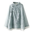 thumbnail image 1 of Lixiuxyad T-Shirts à Col Roulé pour Femmes Chemise en Lin Brodée à Boutons pour Femmes Vêtement de Thé Zen Chinois Coupe Ample Contraste Col Rond, 1 of 4
