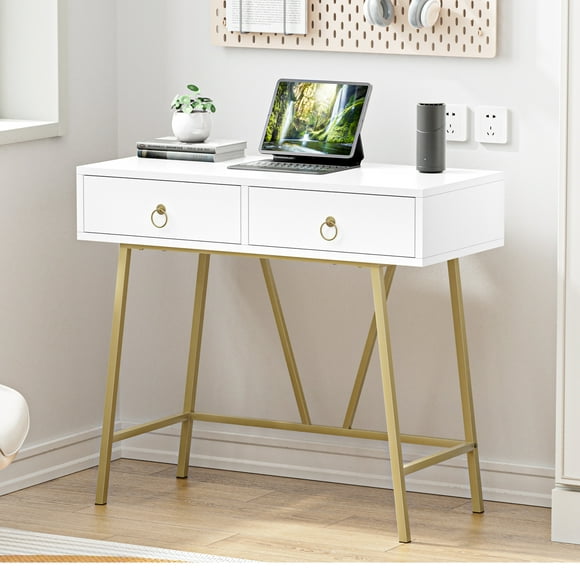 Eumyviv 41"H Modern Makeup Vanity Table with Drawer, Wood Home Office Writing Desk White Computer Desk Study Table , D0002