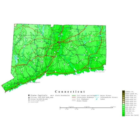 - Laminated Poster Connecticut State Map River Cheshire Bridgeport Poster Print 24 x 36