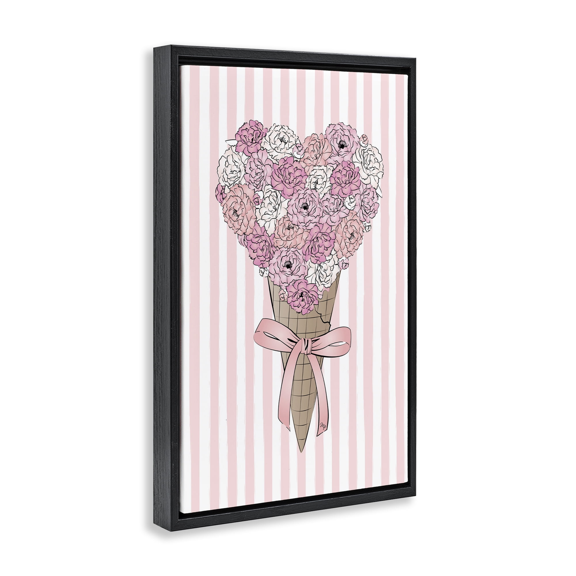 Stupell Industries Flower Bouquet Ice Cream Food & Beverage Painting Black Floater Framed Art Print Wall Art, 21 x 31