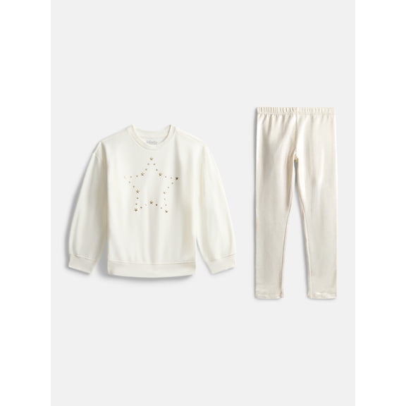 Wonder Nation Girls Crewneck and Leggings, 2-Piece Outfit Set, Sizes 4-10