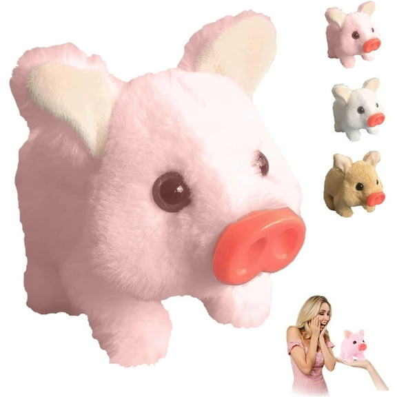 Electric Pig Plush Realistic Toy, Walking Piggy Pet Interactive, Crawling Piglet Electronic Plush Toy Pig, That Walks, Wags Tail, Wiggles Nose, and Makes Oink Sounds (Pink)