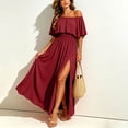 thumbnail image 3 of Karymi Off-the-Shoulder Ruffle Maxi Dress, Elastic Waist Side Split Chiffon Gown, Casual Summer Wedding Guest Beach Party Dress Summer Dresses for Women, 3 of 8
