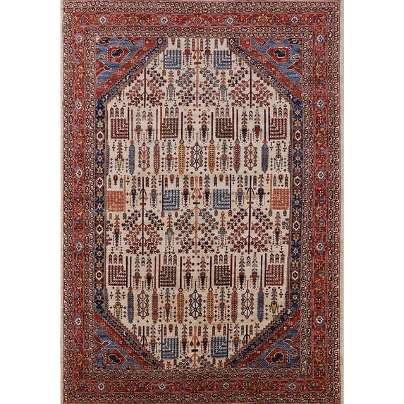 Ahgly Company Indoor Rectangle Mid-Century Modern Light French Beige Brown Oriental Area Rugs, 2' x 3'
