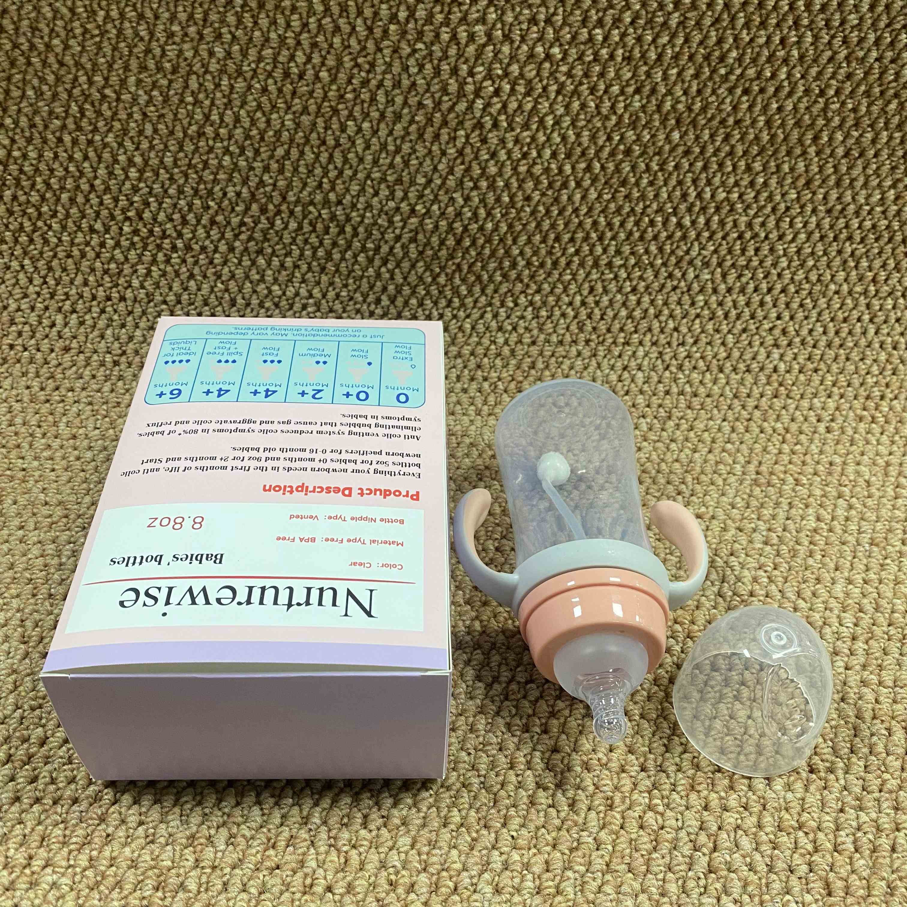 Nurturewise Babies' bottles,Bottle with Natural Response Nipple, Wide Neck Bottles with Handle, Newborn Anti-Colic Bottles Gift Set, Clear (8.8oz)