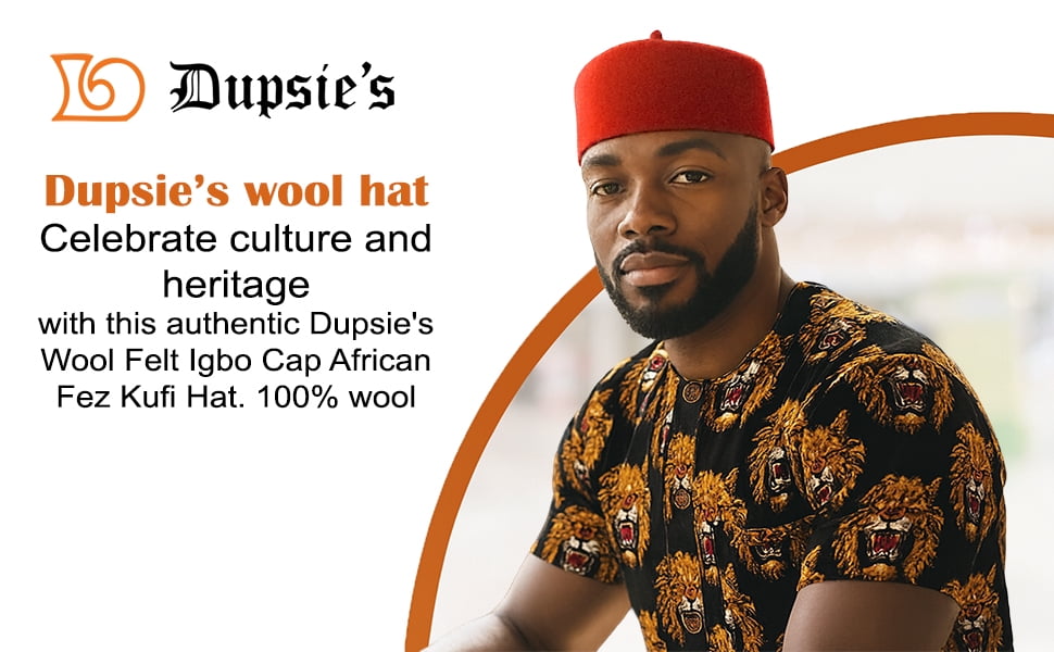 Red Wool Fez Hat for Men – Soft Felt Igbo Cap | Traditional African Hat Kufi