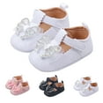 thumbnail image 4 of Baby Mary Jane Flats for Little Girls with Bowknot Cotton Anti Skid Sole Infant First Walker Princess Dress Crib Wedding Shoes Footwear (3-6 Months, White), 4 of 8