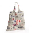 thumbnail image 2 of Tea Party Portable Fabric Shopping Bag, London Newspaper Inspired Background with Grunge Elements Kiss Marks, Versatile and Durable Grocery Tote with High Capacity, Beige Navy Blue Red, by Ambesonne, 2 of 4