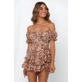 thumbnail image 2 of Cismea - Mini Vestido Floral de Manga Corta con Cuello Cuadrado Y Dobladillo Fruncido para Mujer（Beige） Cismea falda, 2 of 3