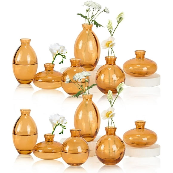 ERDS-Mini Bud Vases As Wedding Centerpieces for Tables,Clear Bud Vases for Flowers,Small Flower Vases Suitable for Birthday Party,Anniversary,Wedding Reception,Baby Shower (Amber, 12PCS)