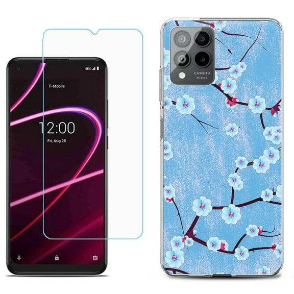 Slim-Fit Gel TPU Phone Case for T-Mobile Revvl 6 Pro 5G, with Tempered Glass Screen Protector, by OneToughShield ® - Blossom Sky