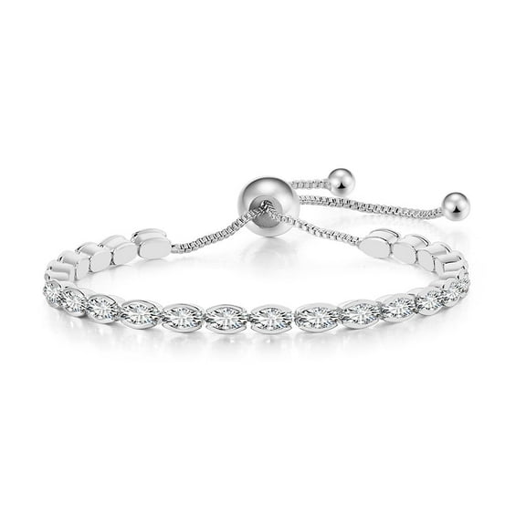 18K White Gold 7Ct Created White Sapphire Oval Cut Adjustable Tennis Bracelet Unisex Plated by Paris Jewelry