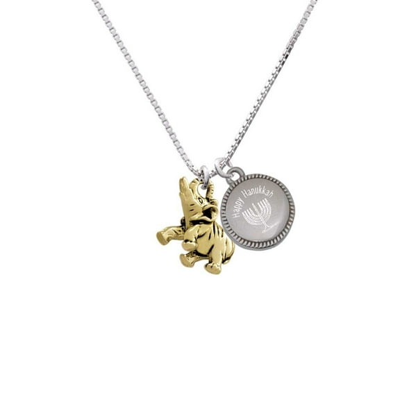 Goldtone 3-D Elephant - Happy Hanukkah Menorah Necklace