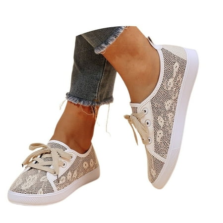Ladies Casual Pumps Low Heel Comfortable Dressy Work & Event Fashion Floral Cut Out Mesh Breathable Platform Casual Sneakers On Comfortable Walking Shoes Lightweight Everyday Wear