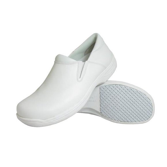Womens Slip-Resistant Leather Work Shoe, White - Size 10