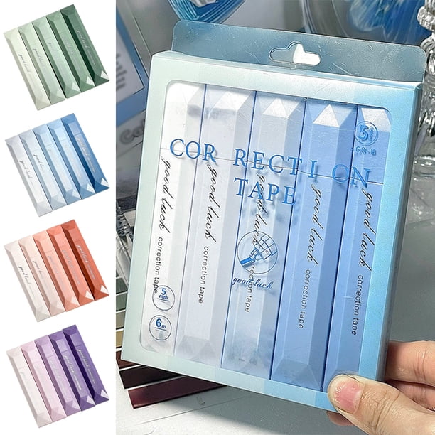Juego de Cinta Correctora Colores Degradados | Corrección de estilo de lápiz de deslizamiento suave | Paquete de 5 de gran capacidad | Diseño facetado | 14,5x2,2cm | Versátil para bolígrafos