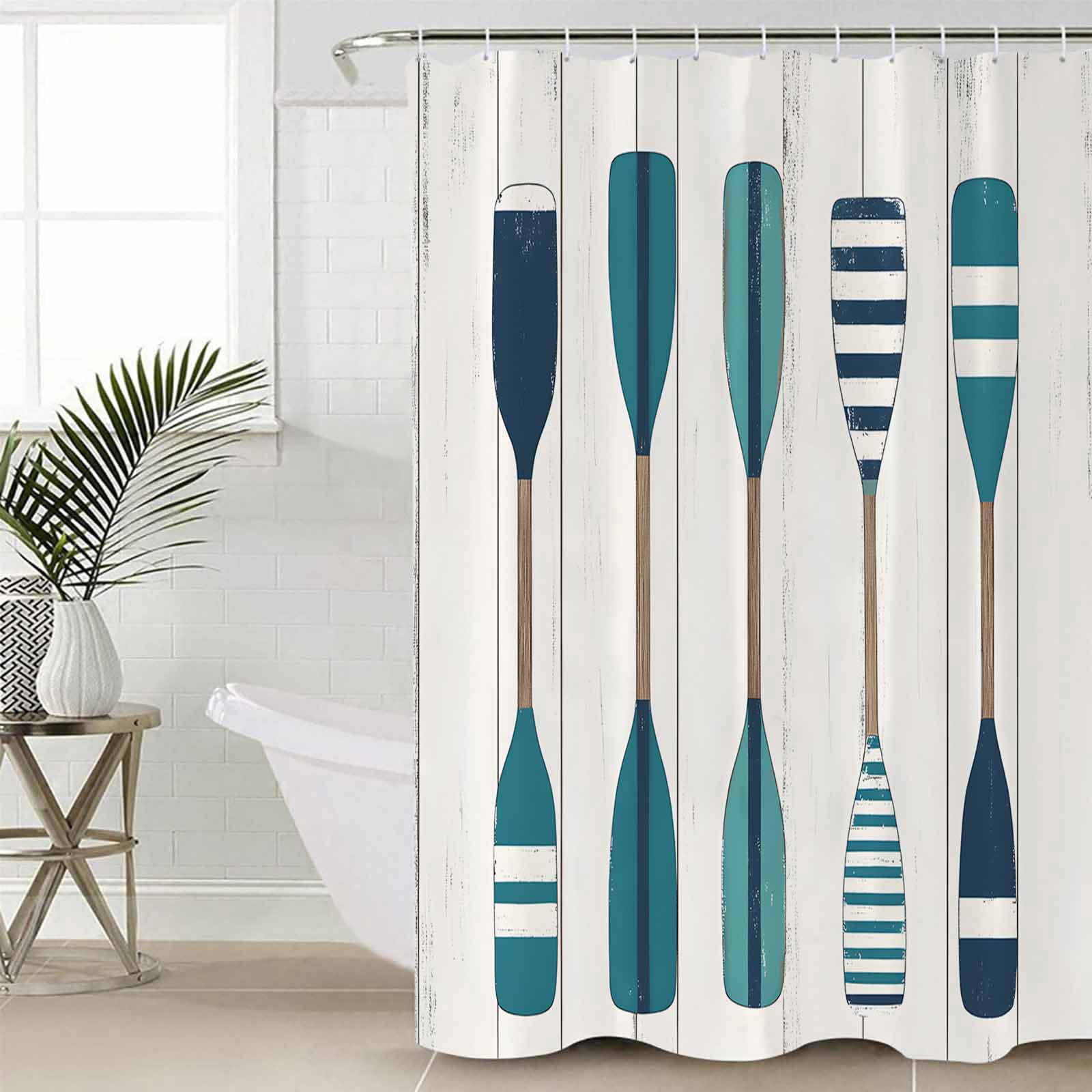 60x72 Inch Shower Curtains for Bathroom Striped Lake Paddles Fabric Bath Curtain Decor Summer Watercolor Vintage Wood Grain Waterproof Restroom Curtains Shower Set Accessories with 12 Hooks 60 Inch