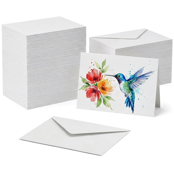 100 Pcs Blank Watercolor Cards and Envelopes Set | 4 x 6 Inch 250 Gsm Cotton Watercolor Paper Cards White Greeting Card Postcard for Painting