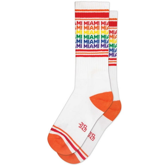 Miami -Vintage-inspired rainbow Unisex Crew Socks by Gumball Poodle