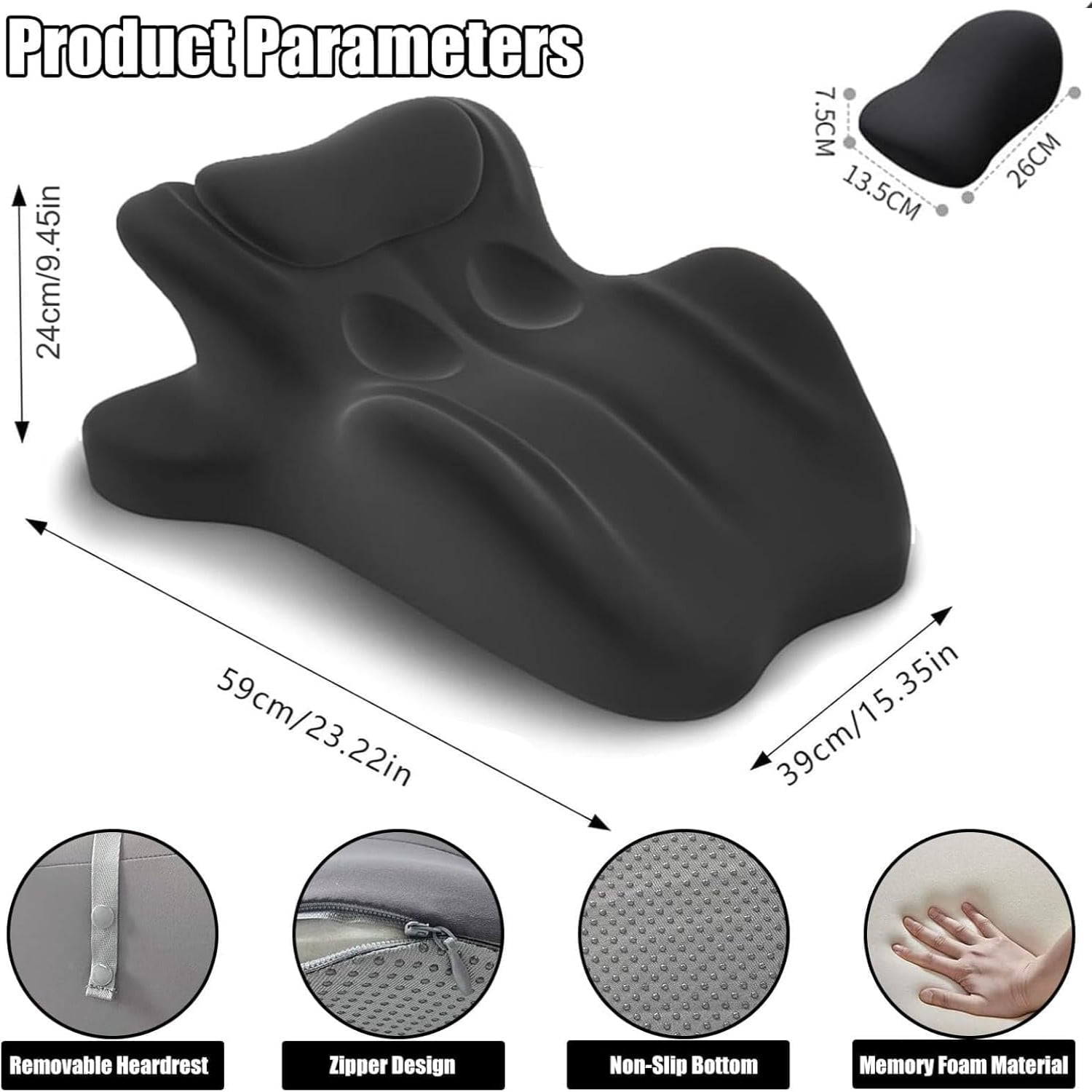 Beiled Ergonomic Memory Foam Wedge Pillow with Neck and Waist Bevel Support, Black, 23.6 x 15.35 in