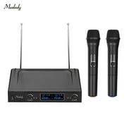 Muslady V1 VHF Wireless Microphone System 2 Handheld Mics & 1 Receiver with LCD Display for Karaoke Home Entertainment Business Meeting Speech Classroom Teaching