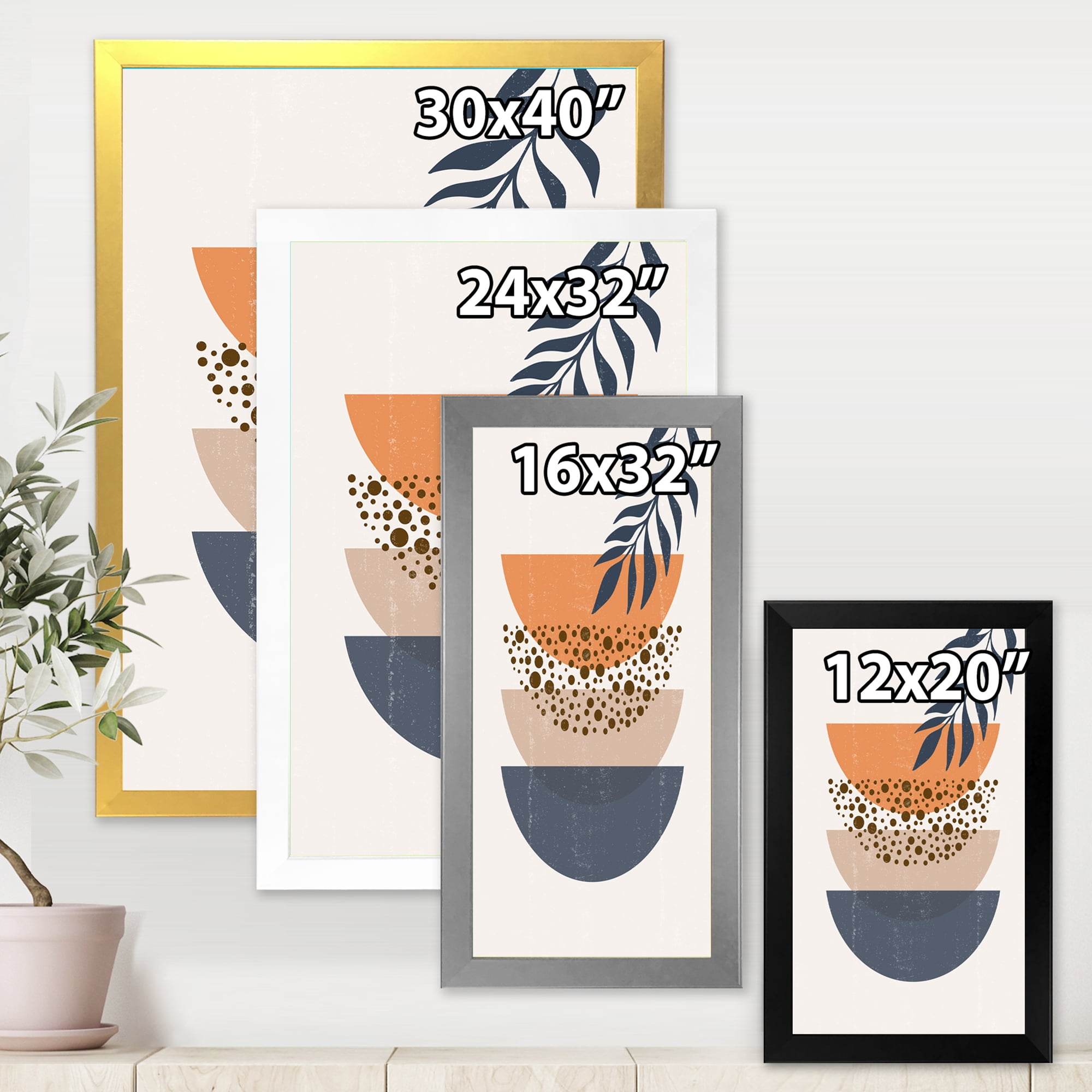 Designart 'Abstract Geometrical Moon and Sun With Leaf IV' Modern Framed Art Print